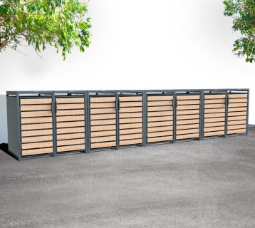 Westmann Metall Mülltonnenbox Lacina | 8x240 L | Anthrazit/Holzoptik | 80x528x116 cm 