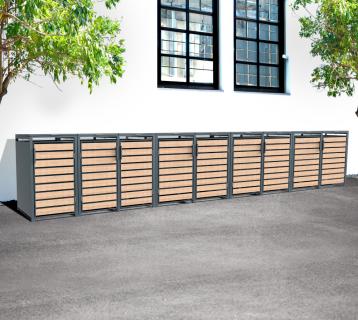 Westmann Metall Mülltonnenbox Lacina | 9x240 L | Anthrazit/Holzoptik | 80x596x116 cm 