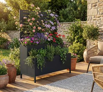 Westmann Dekora 5 | Stufenbeet Pflanzkasten mit Rankgitter | Anthrazit 