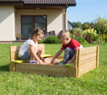 Wendi Toys Holz Sandkasten Maus | mit Deckel | Natur | 117x117x39 cm 