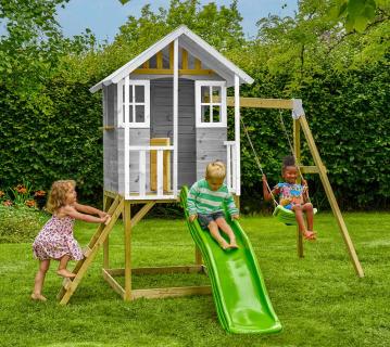 Zwerkules Valli 2 | Kinder Stelzenhaus mit Rutsche und Schaukel | Holz 