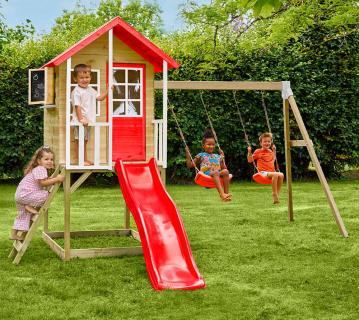Zwerkules Lolla 3 | Kinder Stelzenhaus mit Rutsche und Schaukel | Holz 