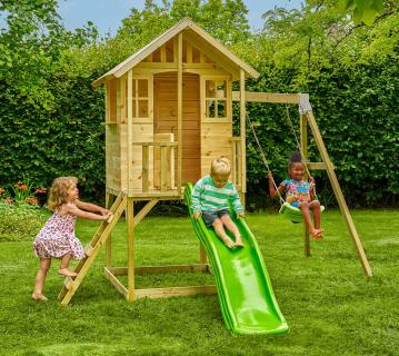 Zwerkules Villa 2 | Kinder Stelzenhaus mit Rutsche und Schaukel | Holz 