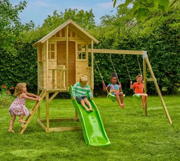 Zwerkules Villa 3 | Kinder Stelzenhaus mit Rutsche und Schaukel | Holz 