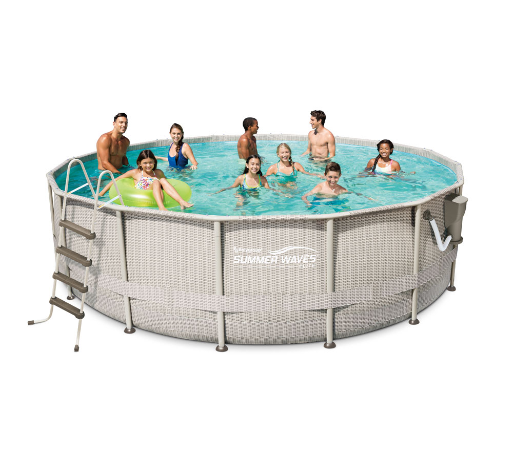 Summer Waves Pool Elite Aufstellpool Swimmingpool Rattan Look Grau