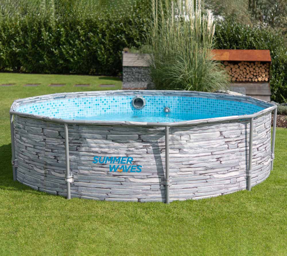 summer waves rundpool active frame steinoptik swimmingpool grau o305x76 cm mygardenhome