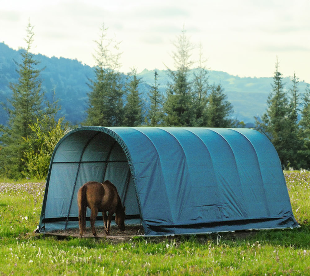 ShelterLogic Folien Weidezelt Zeltgarage Run-In-Shed | Grün | 730x400x300  cm | mygardenhome