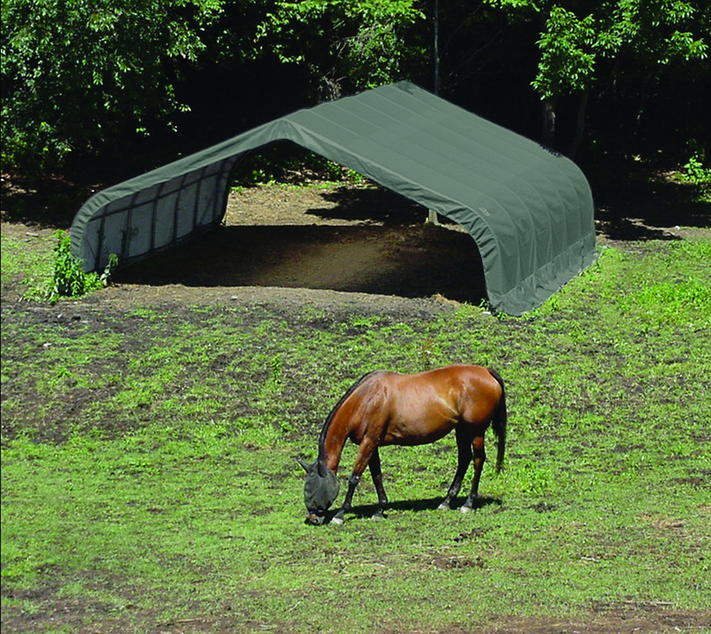 ShelterLogic Folien Weidezelt Zeltgarage Run-In-Shed | Grün | 610x670x320 cm  | mygardenhome | Geräteschuppen