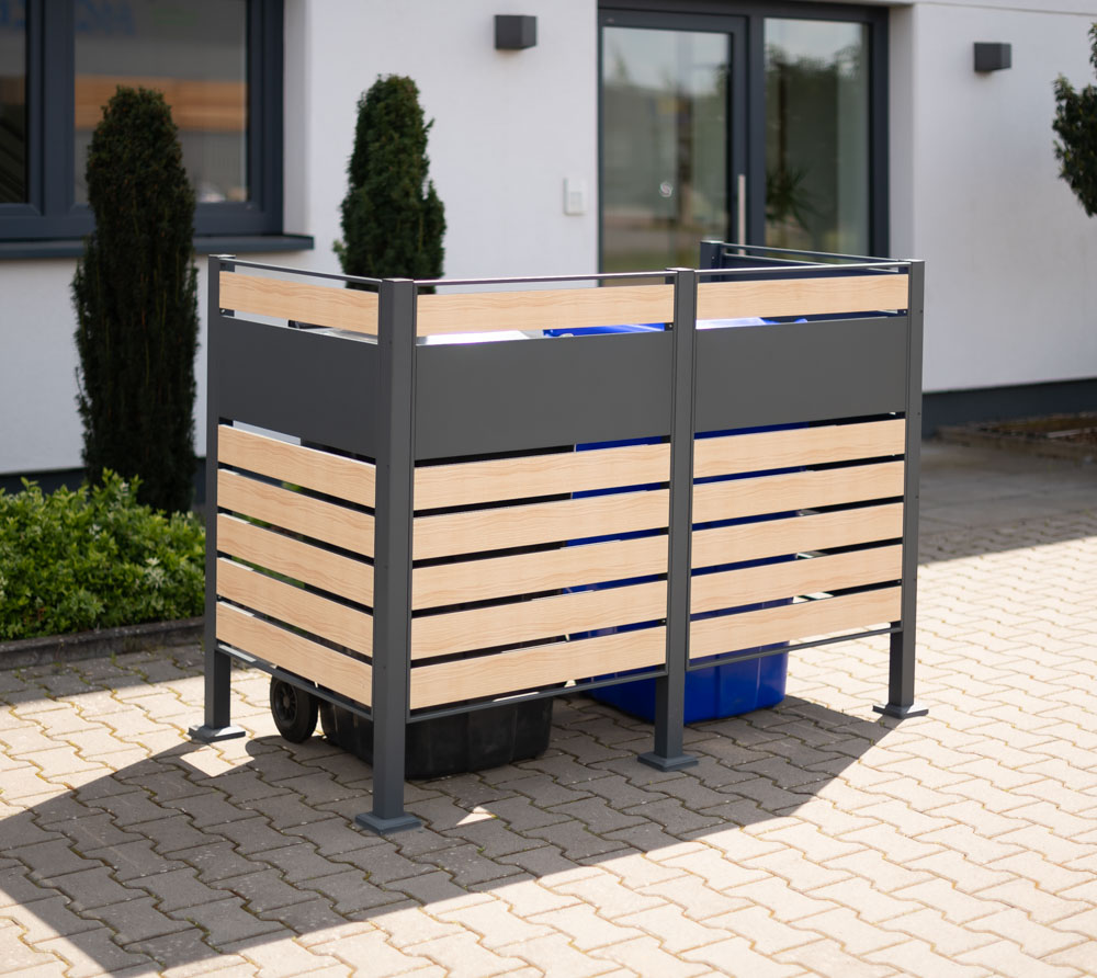 Westmann Metall Mülltonnenverkleidung Planum | 2x240 L | Holzoptik |  160x90x120 cm | mygardenhome