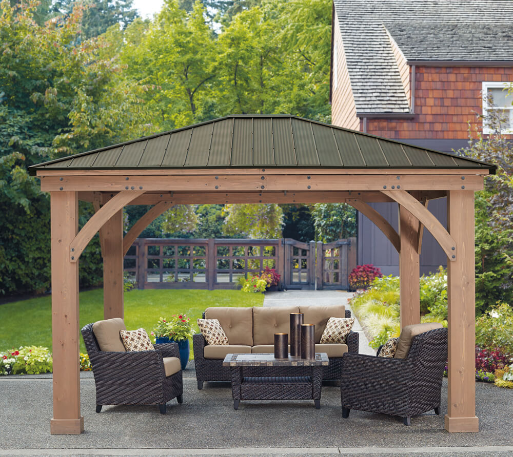 Westmann Holz Pavillon Devon 12x14 Gartenpavillon Natur 366x427 Cm