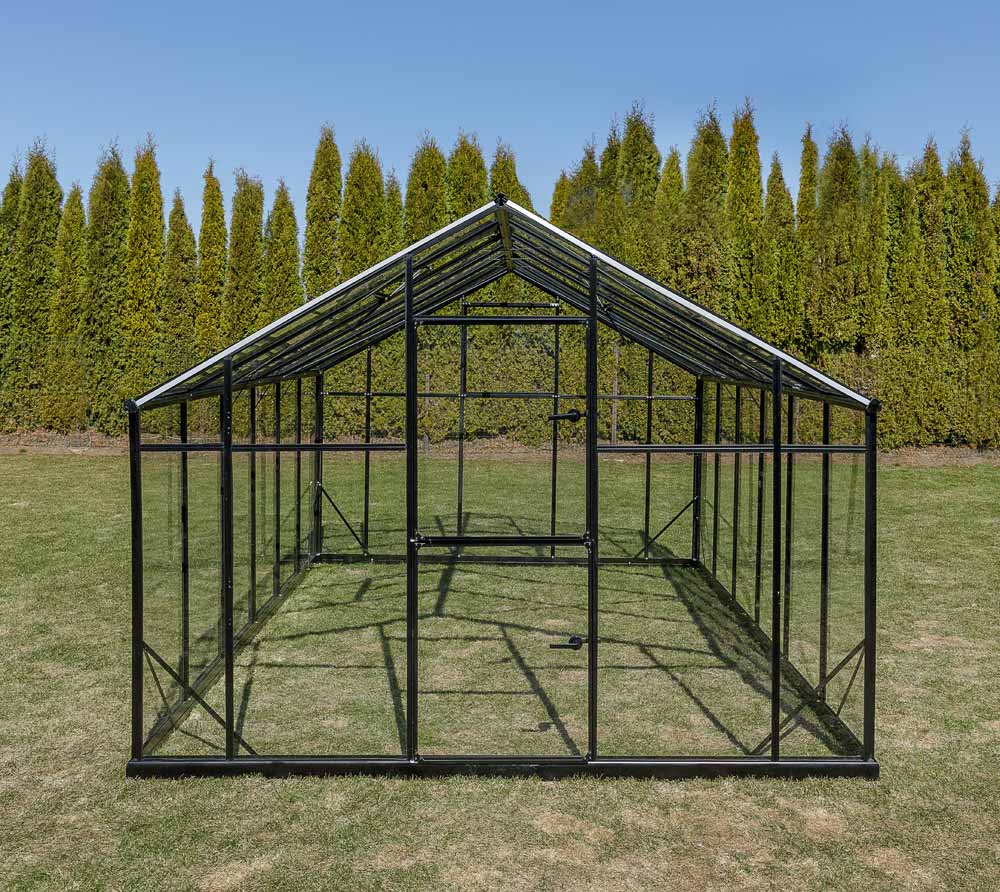 Gampre Aluminium Glas Gewächshaus Sanus XL15 Schwarz 430x290x225 cm