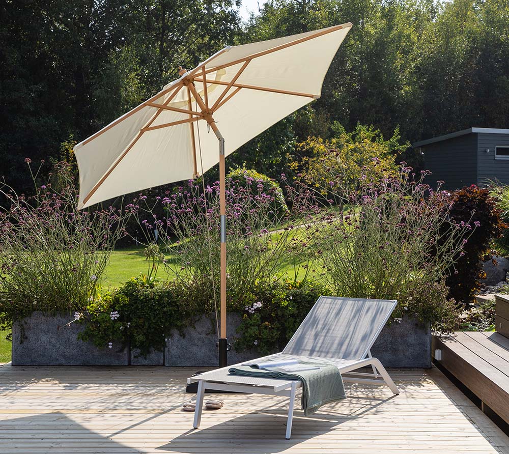 VENTURE HOME Holz Sonnenschirm Corypho Sonnenschirm knickbar Weiß