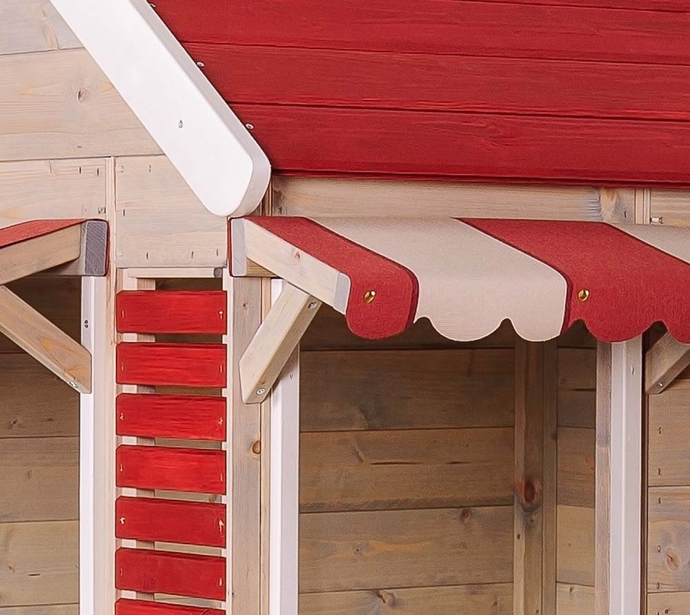 Wendi Toys Holz Spielhaus Dachs inkl. Markisen | Natur | 120x120x155 cm |  mygardenhome