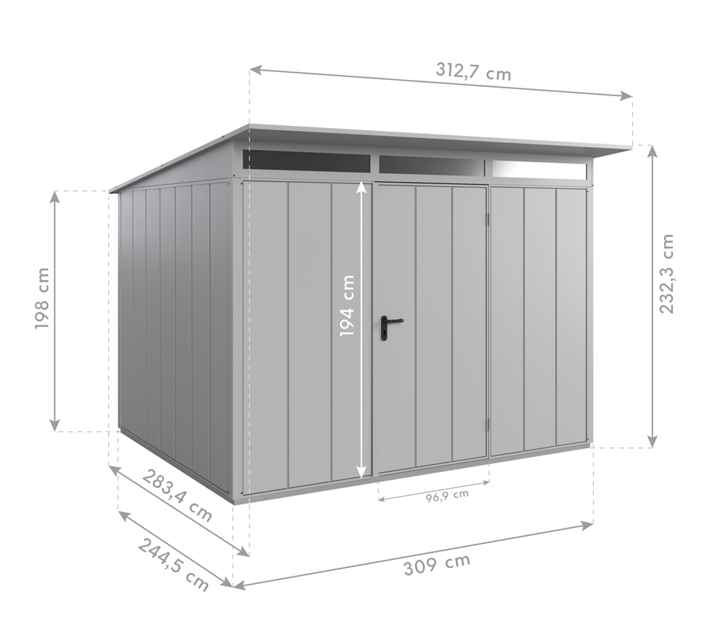 Hörmann Metall Gerätehaus Berry Modern Pultdach 245x309x232 cm