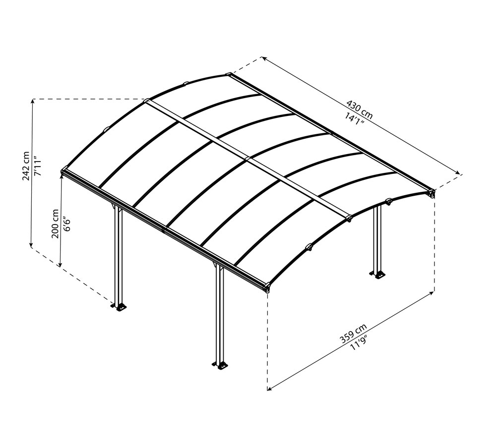 Palram Carport Arcadia 4300 anthrazit inkl. Regenrinne 430x359 cm