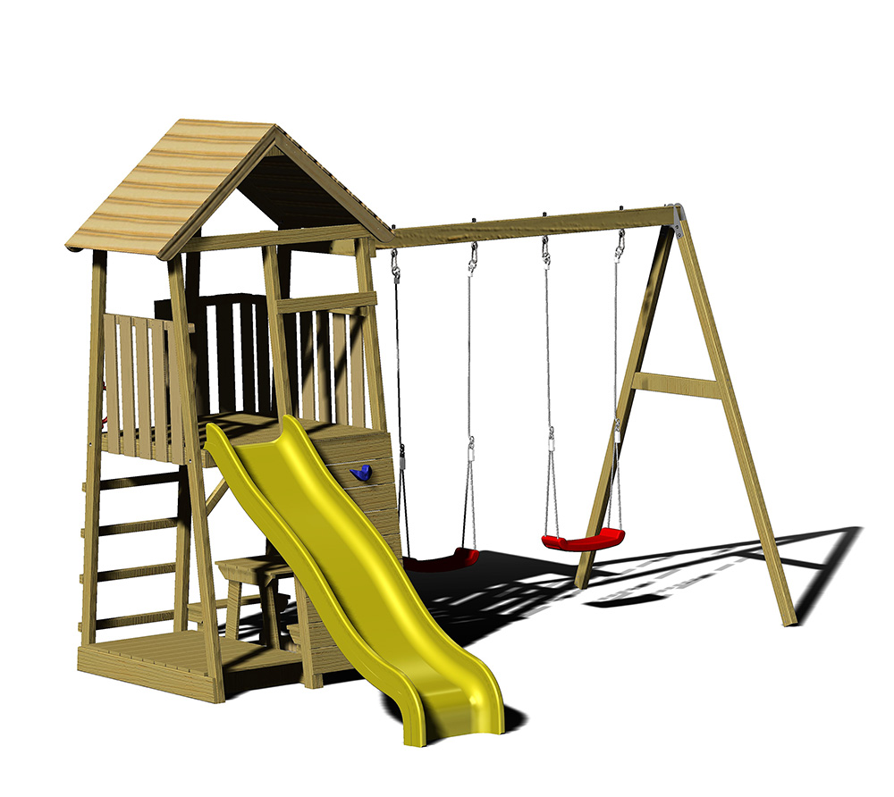 Wendi Toys Holz Spielturm Giraffe mit Rutsche, Kletterwand, 2